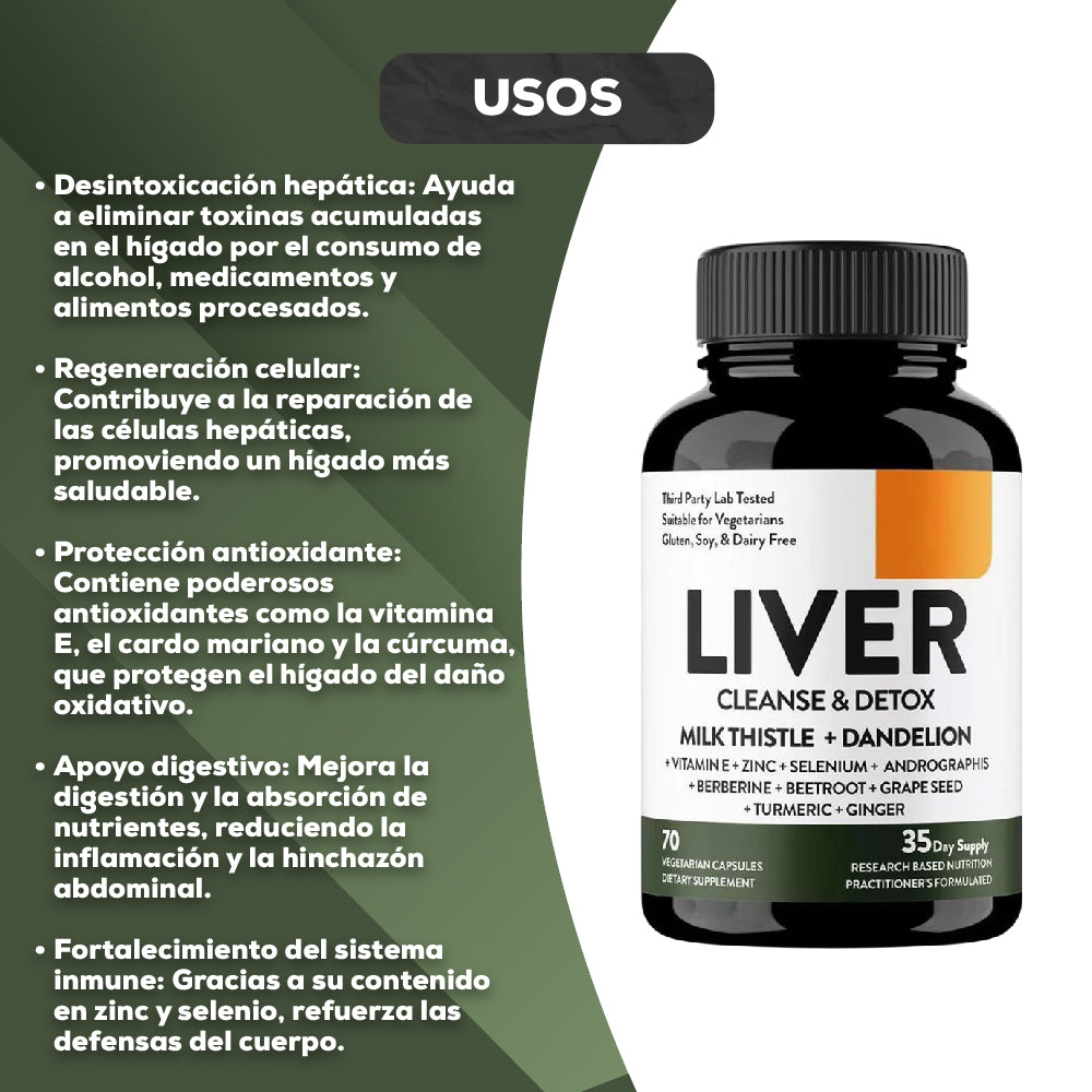 LIVER CLEANSE & DETOX X 70 cápsulas - Tratamiento desintoxicante para el Hígado.