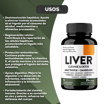 LIVER CLEANSE & DETOX X 70 cápsulas - Tratamiento desintoxicante para el Hígado.