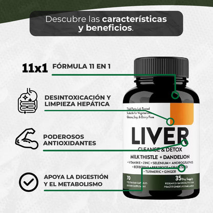 LIVER CLEANSE & DETOX X 70 cápsulas - Tratamiento desintoxicante para el Hígado.