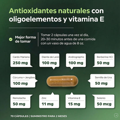 LIVER CLEANSE & DETOX X 70 cápsulas - Tratamiento desintoxicante para el Hígado.